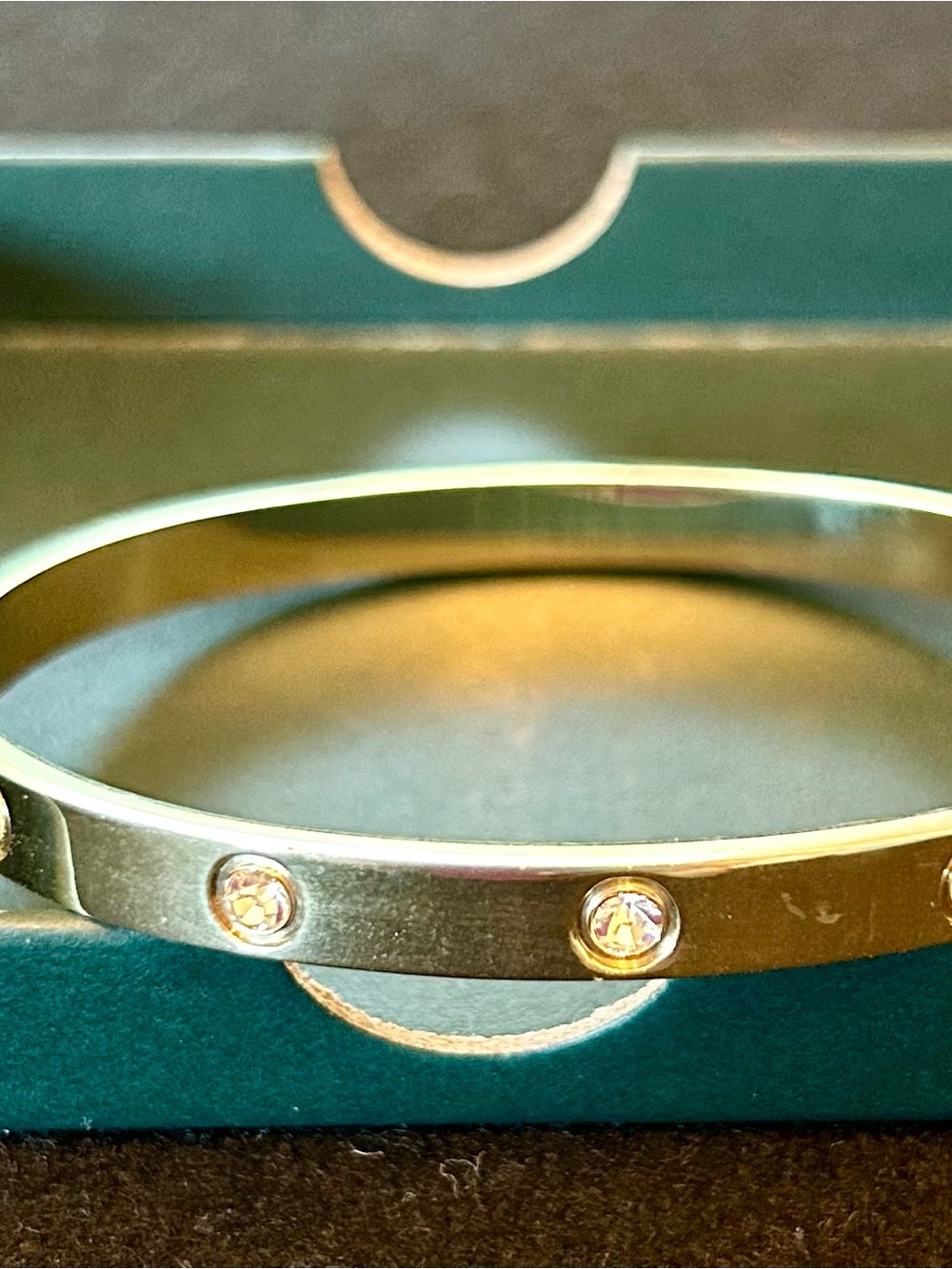 14K Gold Plated Crystal Accent Hinged Bangle Bracelet
